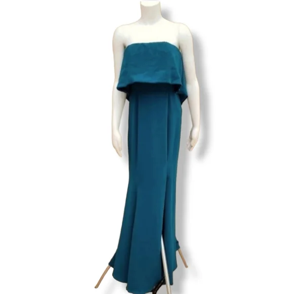 JAY GODFREY Teal Strapless Satin Floor Length Gown S Dress Bridal Prom Wedding - Picture 7 of 12